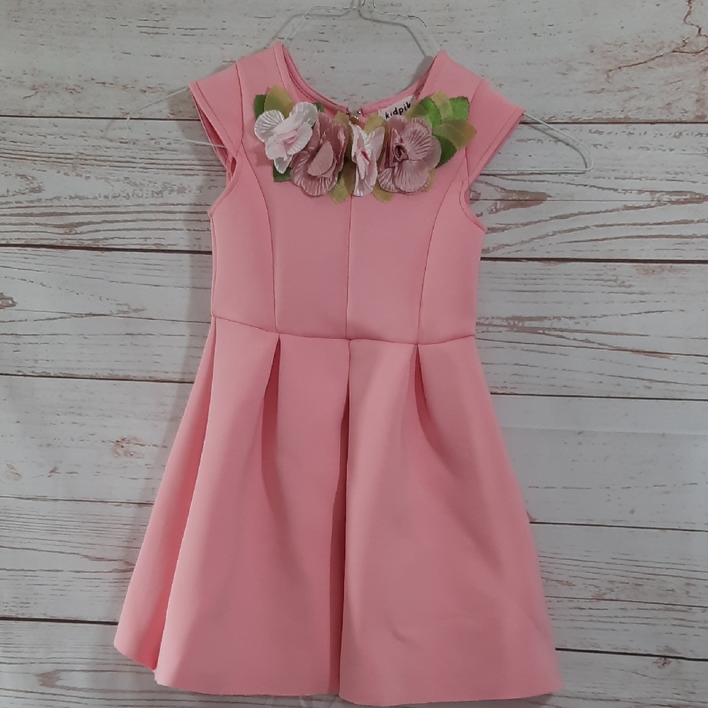 Kidpik Pink A-Line Dress with Cap Sleeves